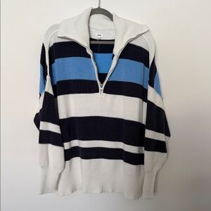 Aerie blue striped quarter zip pullover sweater